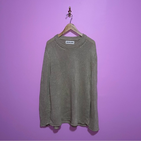 Miles Leon Sweater Men's Size XL Beige Mushroom Linen Cotton‎ Knit Loose Fit - Picture 2 of 13